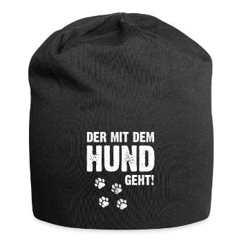 Hund - Der mit dem Hund geht Herrchen Geschenk - Jersey-Beanie - Schwarz - Vorne
