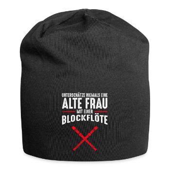 Alte Frau - Blockflöte | Retro Vintage Style - Jersey-Beanie - Schwarz - Vorne