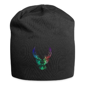 Farbenfroher Hirschkopf - Jersey-Beanie - Schwarz - Vorne