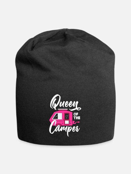 Camper Queen Women Girls Camping - Jersey Beanie - black