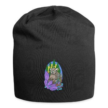 Ästhetische Eule im Wald mit Kristallen - Jersey-Beanie - Schwarz - Vorne