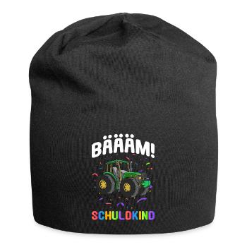 Einschulung Geschenk | Traktor Junge Geschenkidee - Jersey-Beanie - Schwarz - Vorne