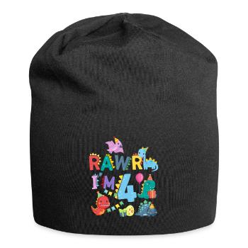 Rawr Je suis 4 | | de dinosaures Rawr 4ème anniversaire - Bonnet en jersey - noir - Devant
