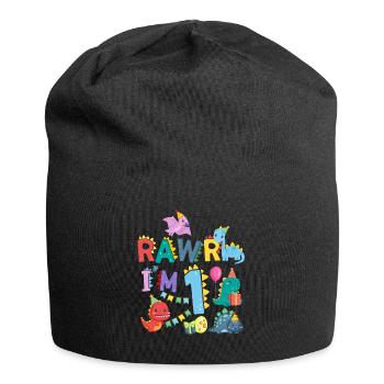 Rawr Je suis 1 | | de dinosaures Rawr 1er anniversaire - Bonnet en jersey - noir - Devant