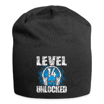 Level 14 Unlocked Birthday Gift 14 Years - Jersey Beanie - black - Front
