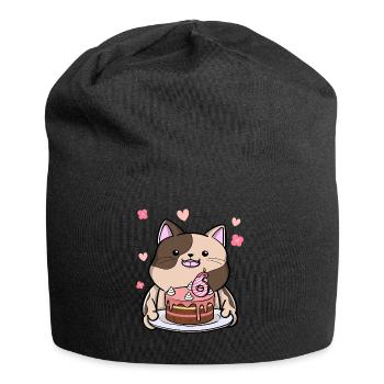 Mollige Katze Hält Eine Geburtstagstorte 6. - Jersey-Beanie - Schwarz - Vorne