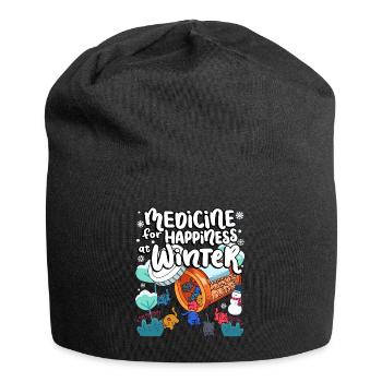 Medizin Zum Glücklichsein Bei Winter Cat Gummies - Jersey-Beanie - Schwarz - Vorne