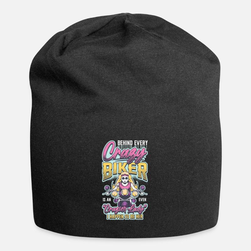 Hinter Jedem Verrückten Biker Steckt Eine Frau. - Jersey-Beanie - Schwarz