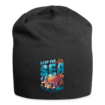 Haltet Das Meer Plastikfrei, Rettet Den Ozean. - Jersey-Beanie - Schwarz - Vorne
