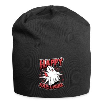 Cheerful Halloween ghost drinks wine. - Jersey Beanie - black - Front