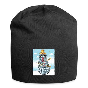 Garn Schneemann Nähen Stricken Häkeln - Jersey-Beanie - Schwarz - Vorne