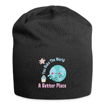Du backst die Welt Ein besserer Ort Süße Kuchenherstellung - Jersey-Beanie - Schwarz - Vorne