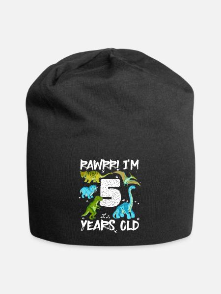 Fünf Jahre 5. Geburtstag 5 Jahre, Dinosaurier - Jersey-Beanie - Schwarz