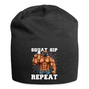 Bodybuilder Gym Beer Squat Sip Repeat - Jersey Beanie - black - Front