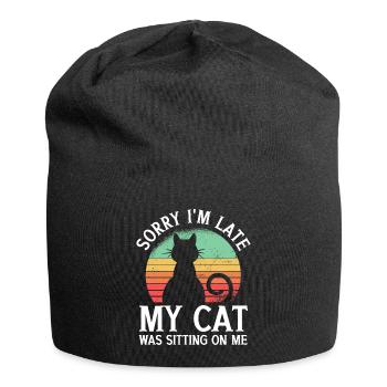 Sorry I'm Late My Cat Was Sitting On Me Katze - Jersey-Beanie - Schwarz - Vorne