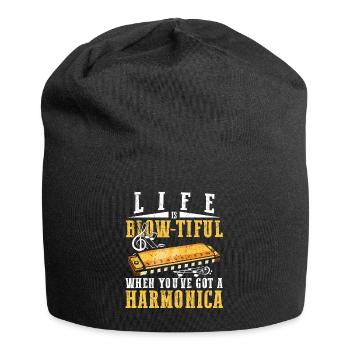 Mundharmonika Spieler und Mundharmonika - Jersey-Beanie - Schwarz - Vorne