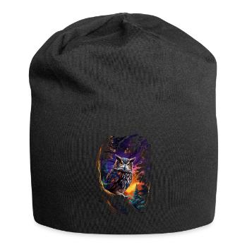 Beautiful owl with big eyes at night - Jersey Beanie - black - Front