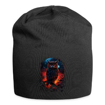 Beautiful owl with big eyes at night - Jersey Beanie - black - Front