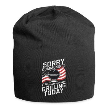 Grill Grillen Griller BBQ Barbecue - Jersey-Beanie - Schwarz - Vorne