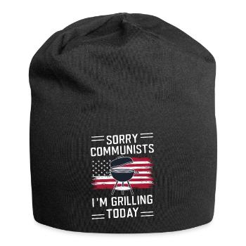 Grill Grillen Griller BBQ Barbecue - Jersey-Beanie - Schwarz - Vorne