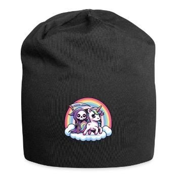 Niedliches Sensenmann und Einhorn Regenbogen - Jersey-Beanie - Schwarz - Vorne