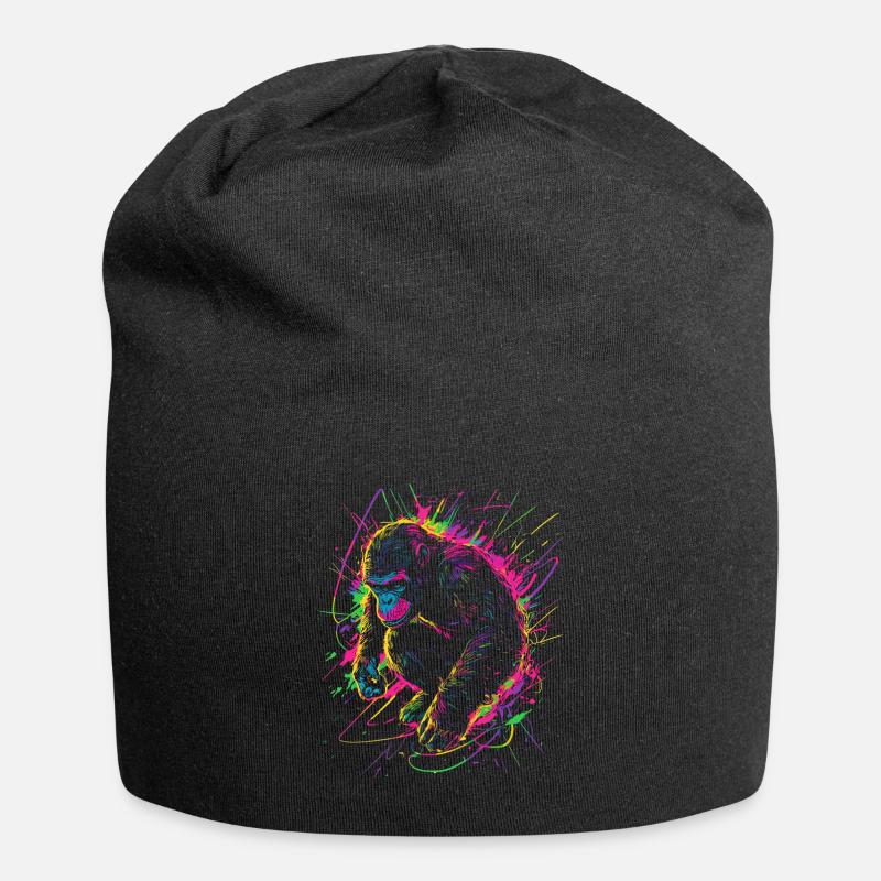 Affe Gorilla Schimpanse Neon Farbenfroh Bunt - Jersey-Beanie - Schwarz