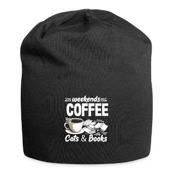 Week-end des amateurs de café : chats et livres - Bonnet en jersey - noir - Devant
