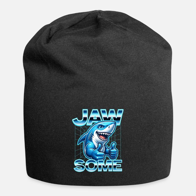 Jawsome dessin animé requin pouces vers le haut design rétro - Bonnet en jersey - noir