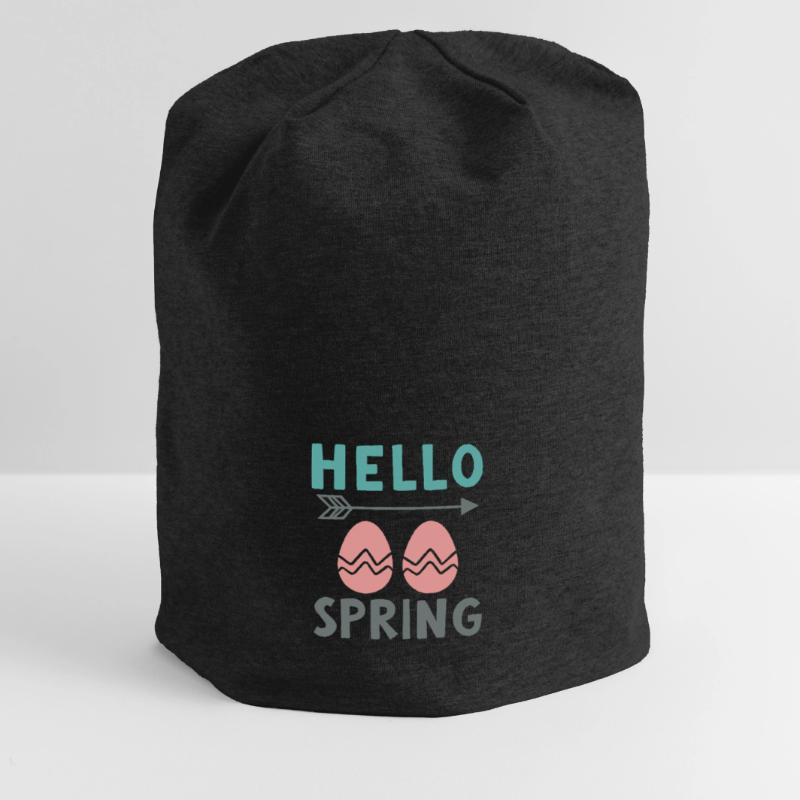 Hello Spring Spring Design with Easter Eggs Jersey Beanie