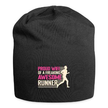 Courir fière épouse d’un marathonien génial - Bonnet en jersey - noir - Devant