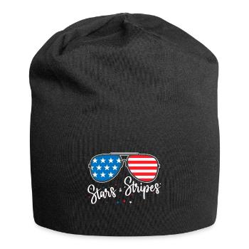 Amerikanische Flagge Sonnenbrille Sterne Streifen Grafik 4. - Jersey-Beanie - Schwarz - Vorne