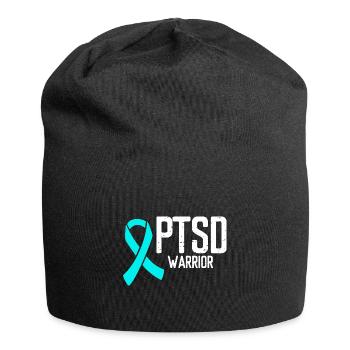 PTSD Awareness Veteran Teal Ribbon Stress Warrior - Jersey Beanie - black - Front