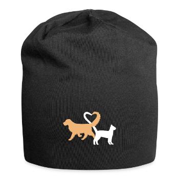 Süße Hund und Katze Sillhouette mit einem Herz - Jersey-Beanie - Schwarz - Vorne