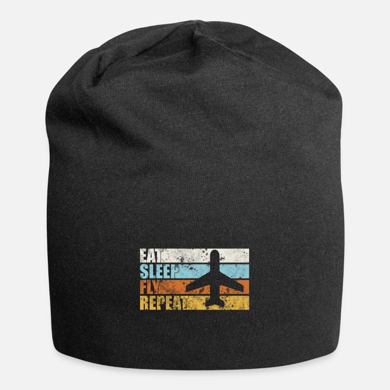 Eat sleep fly repeat . Flugbegleiter Cabin Crew - Jersey-Beanie - Schwarz