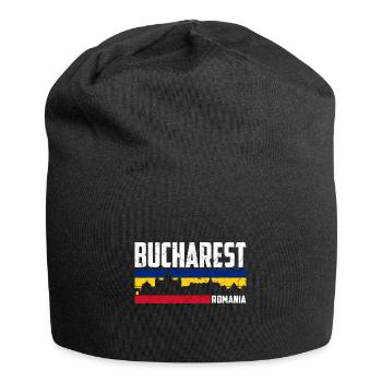 Bukarest Stadt Rumänien Flagge - Jersey-Beanie - Schwarz - Vorne
