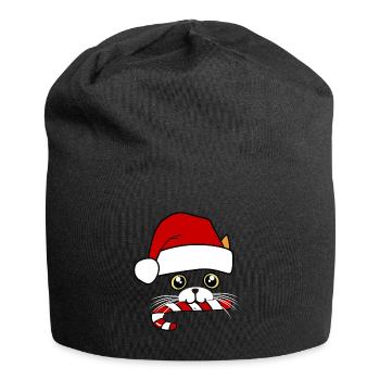 chat noel - Bonnet en jersey - noir - Devant