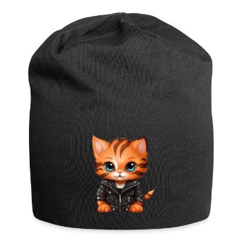 Baby cat in leather jacket - Jersey Beanie - black - Front