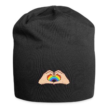 CSD LGBT Hände formen Regenbogen Herz Pride - Jersey-Beanie - Schwarz - Vorne