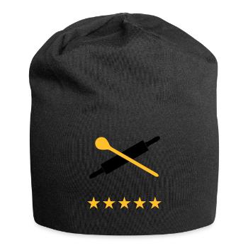 Nudelholz mit Kochlöffel, 5 Sterne - Jersey-Beanie - Schwarz - Vorne
