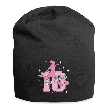 10. Geburtstag Fussball Fussballspielerin - Jersey-Beanie - Schwarz - Vorne