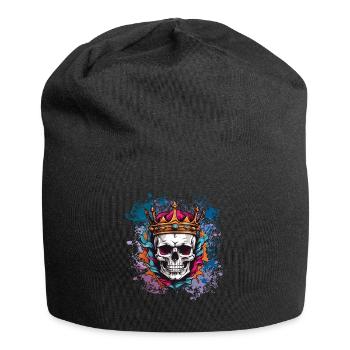 Skull with crown on colorful splashes of color - Jersey Beanie - black - Front