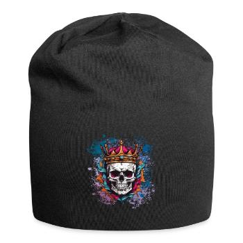 Totenkopf mit Krone auf bunten Farbklecksen - Jersey-Beanie - Schwarz - Vorne