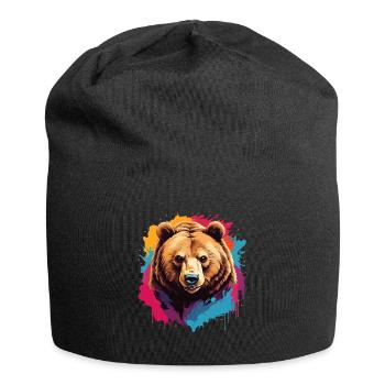 Grizzly ours Kodiak ours Portrait sur des taches de peinture - Bonnet en jersey - noir - Devant