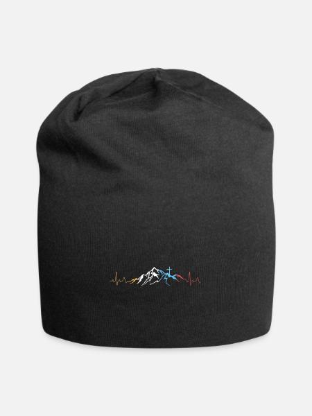 Berge Herzschlag Kreuz Christlich - Jersey-Beanie - Schwarz