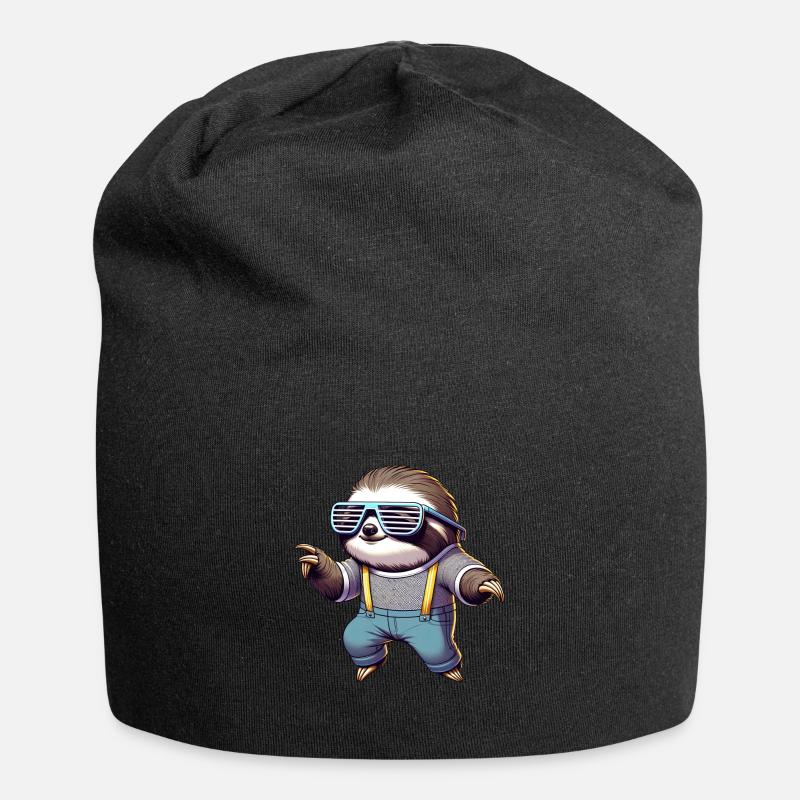 A 80s retro sloth with chill Vibes - Jersey Beanie - black