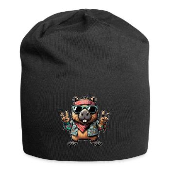 Capybara Peace Hippie - Jersey Beanie - black - Front