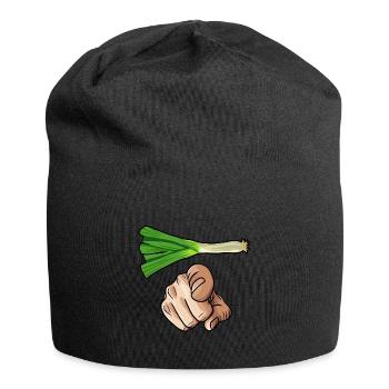 Leek with comic hand pointing forward pointing finger - Jersey Beanie - black - Front