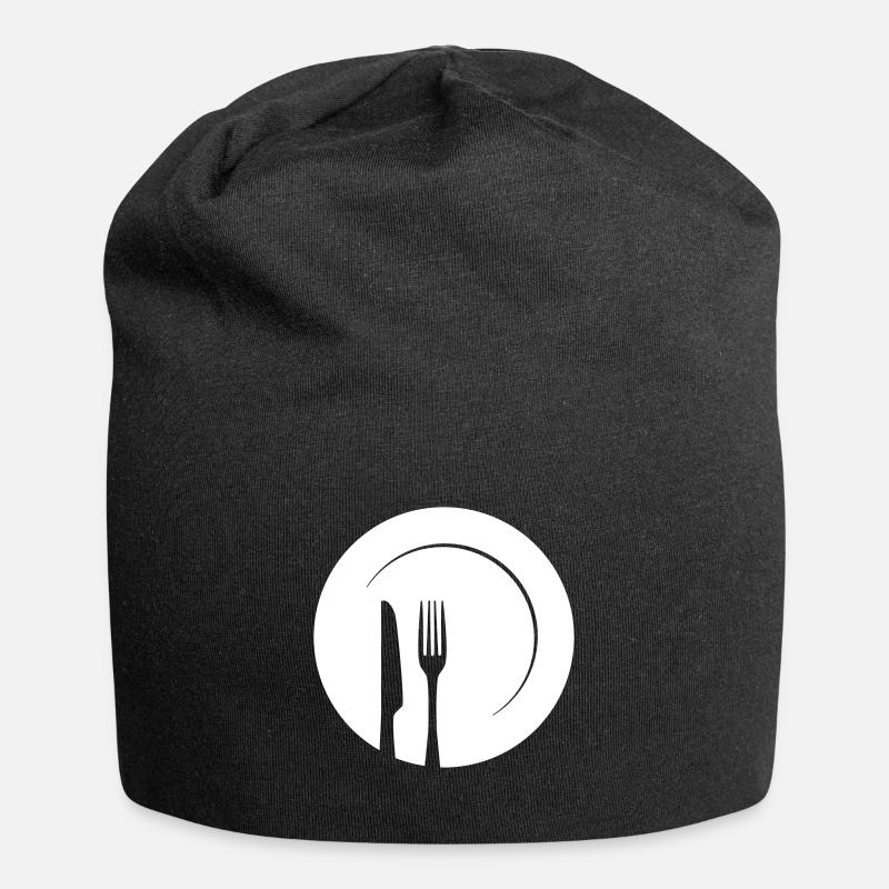 Plate with a knife and fork - Jersey Beanie - black