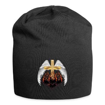 Kreuz Himmel Hölle Jenseits Reinkarnation Satan - Jersey-Beanie - Schwarz - Vorne