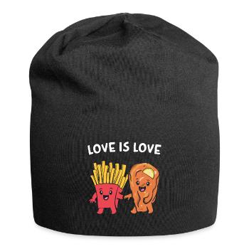 Schnitzel mit Pommes Love Is Love Valentinstag - Jersey-Beanie - Schwarz - Vorne